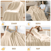 Beige Throw Blankets, Faux Fleece Throws for Couch Bed, 3D Waffle Jacquard Decorative Blankets, Cozy Soft Lightweight Fuzzy Flannel Blanket Suitable for All Seasons