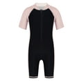 thumbnail image 2 of LiiYii Kids Boys Girls One-piece Swimwear Short Sleeves Zippered Shorty Beach Wetsuit Pink&Black 14, 2 of 6
