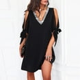 thumbnail image 1 of SMihono Robes d'Été Bohémiennes Femmes Grande Taille Mode Femmes Col en V Été Uni Décontracté Manches Courtes Mi-Mollet Robe, 1 of 7