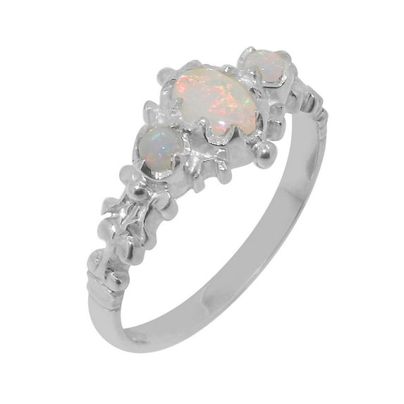 LBG British Made Classic Solid 18k White Gold Natural Opal Womens Anniversary Ring - 33 size options - Size 5.25
