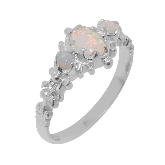 LBG British Made 925 Sterling Silver Natural Opal Womens Anniversary Ring - 33 size options - Size 10