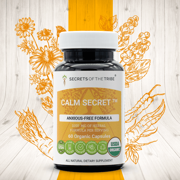 Secrets of the Tribe Calm Secret Capsules Dietary Supplement, Natural Herb Blend, Made from Passionflower, Lavender, Ashwagandha, Valerian, Lemon Balm, Brahmi, Chamomile 60 Count