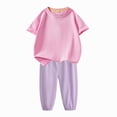 thumbnail image 4 of Tranfacy Tenues d'Été pour Filles Couleur Unie Col Rond Manches Courtes Haut Décontracté avec Pantalon Taille Élastique Ensemble Mode, 4 of 7