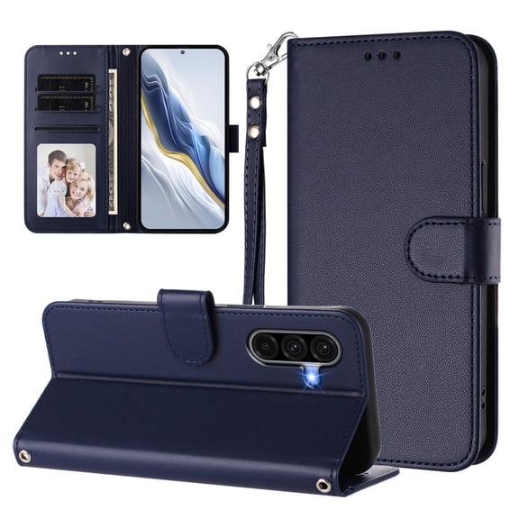 for Samsung Galaxy A17 5G Wallet Case, PU Leather Wallet Case with Credit Card Holder, Magnetic Clasp, Flip Stand, Wrist Hand Strap, Folio Protective Cover for Samsung Galaxy A17 5G, Blue