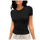 thumbnail image 1 of Camiseta de manga corta ajustada y moderna para mujer: corte ajustado y sexy, versátil con vaqueros/pantalones cortos, tejido suave para el verano, talla real, lavado en frío., 1 of 6