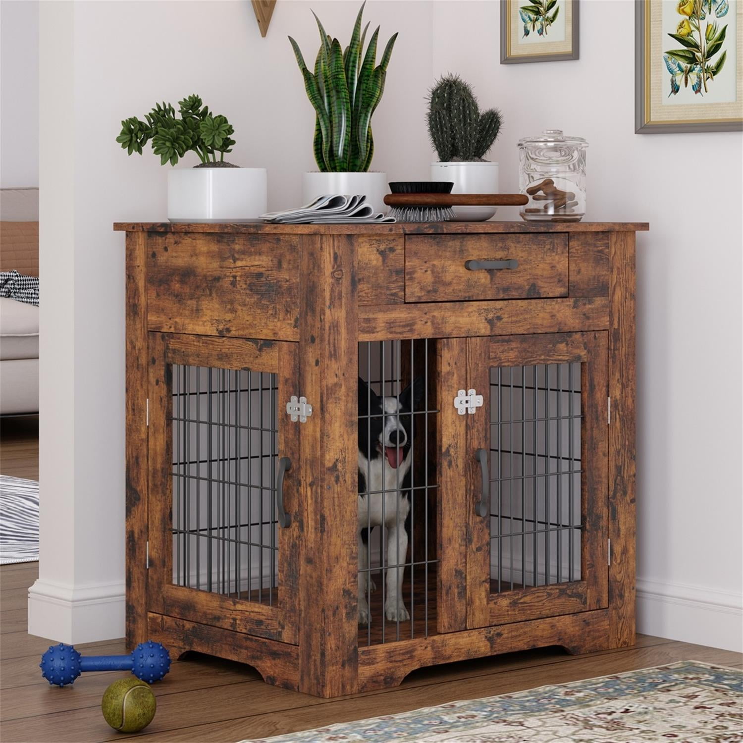 Pefilos 43" Dog Crate End Table Dog Cages with Drawer, Pet Kennels Cages with Double Doors Nightstand, Dog House Indoor Use Medium, White Pefilos 43" Dog Crate End Table Dog Cages with Drawer, Pet Kennels Cages with Double Doors Nightstand, Dog House Indoor Use Medium, White