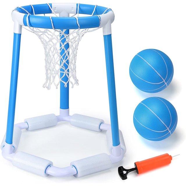 Aro de baloncesto flotante para piscina, aro de baloncesto para piscina para niños al aire libre, aro de baloncesto para piscina con 2 pelotas y bomba, juegos de piscina