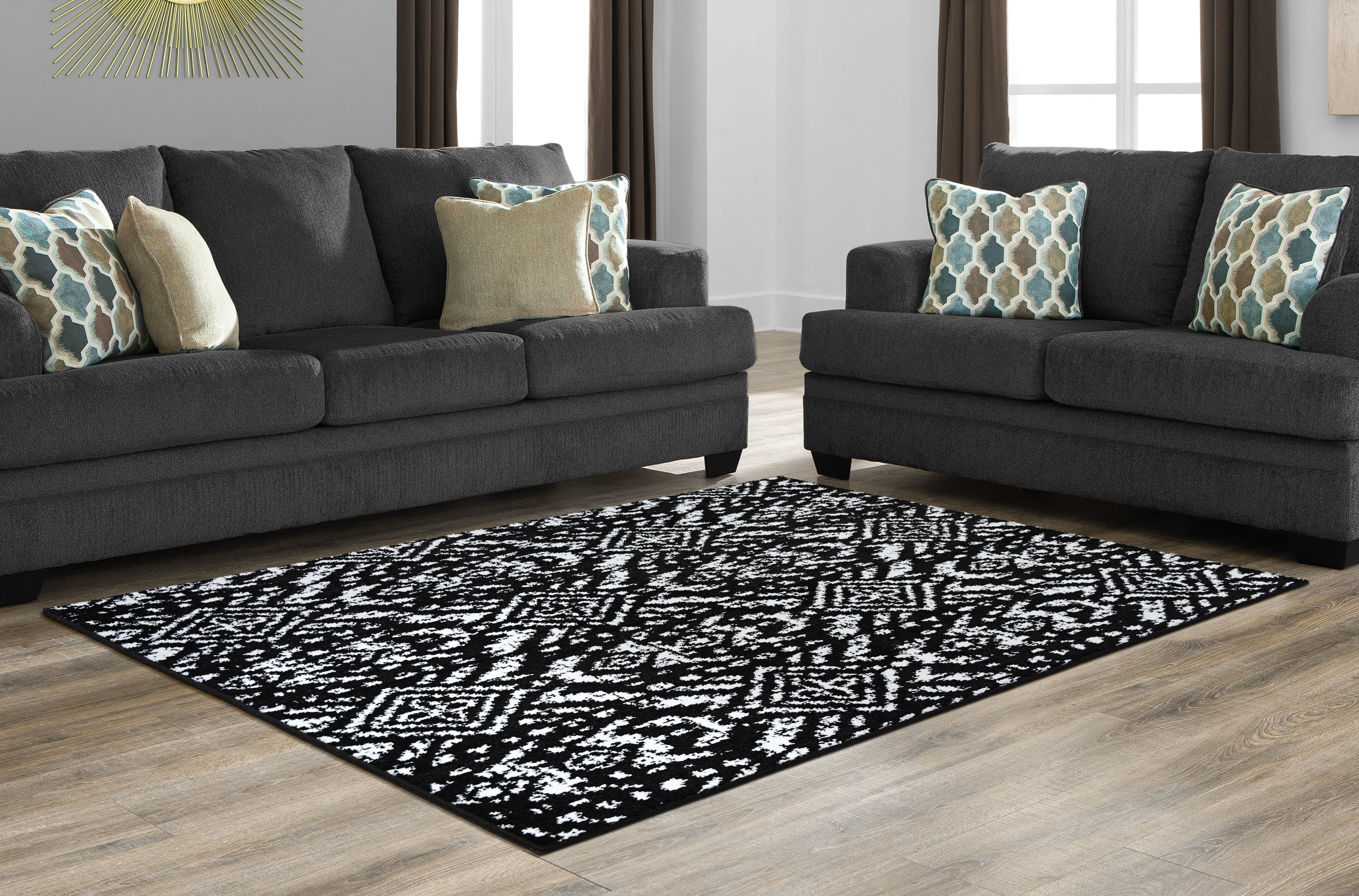 Garland Rug Denali Polypropylene Black/White Indoor Area Rug, 7' x 10'