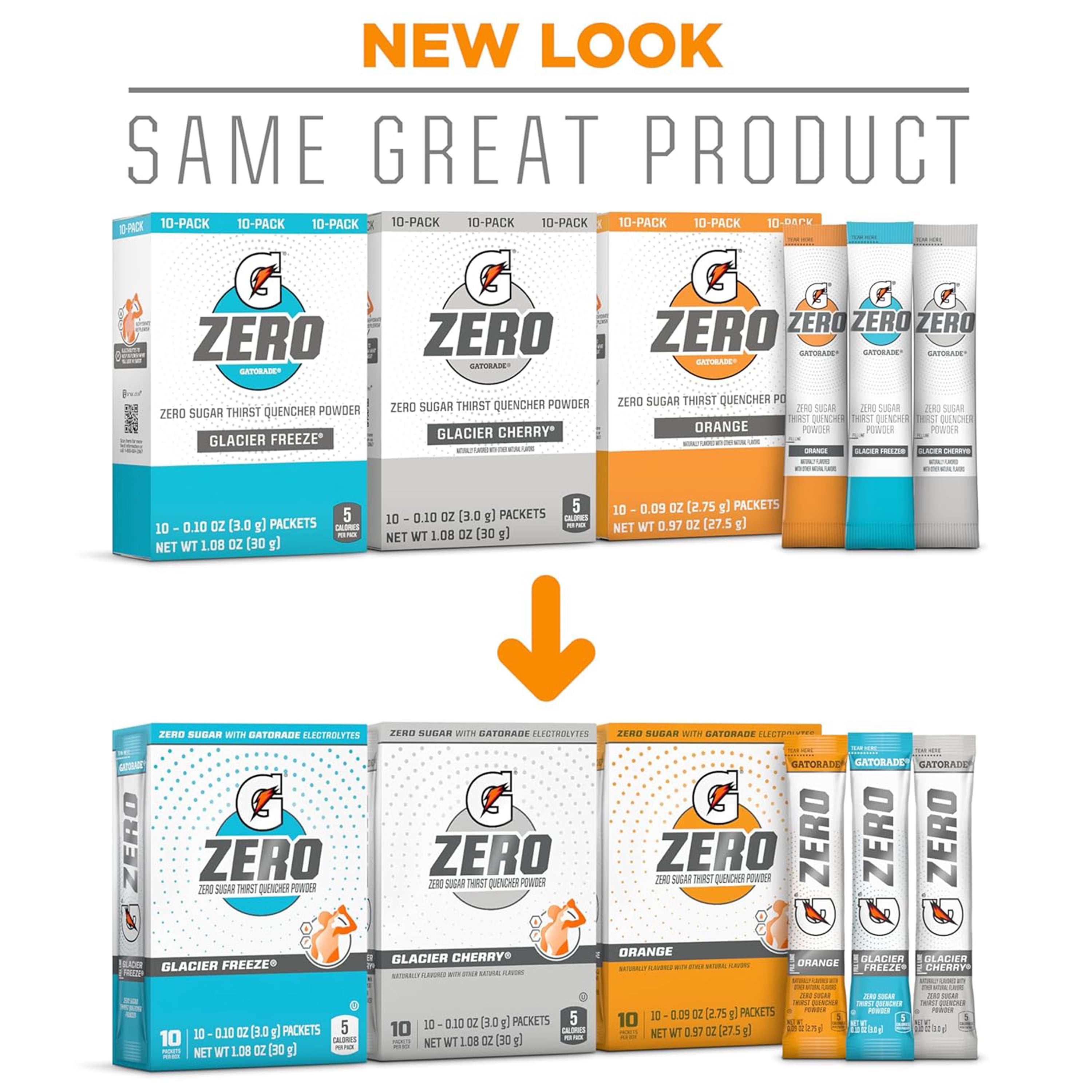 Gatorade G Zero Powder, 3 Flavor Glacier Cherry Variety Pack, 10 oz, 50 Count Packets