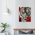 thumbnail image 3 of COMIO Black and White Tiger Canvas Wall Art Animal Wildlife Cool Tiger in Burgundy Red Flowers Painting Prints Gallery Wrap Artwork for Living Room Bedroom Home Office 16x20in, 3 of 4