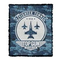 Top Gun: Maverick Blanket, 50"x60" Fighter Town USA Woven Tapestry Cotton Blend Fringed Throw Blanket