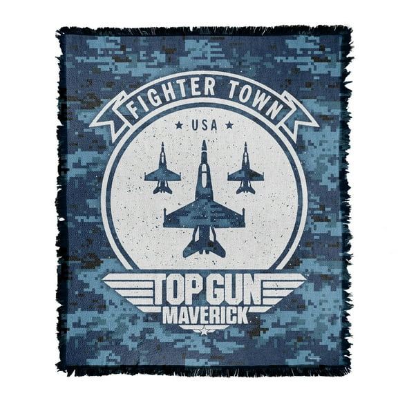 Top Gun: Maverick Blanket, 50"x60" Fighter Town USA Woven Tapestry Cotton Blend Fringed Throw Blanket