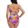 thumbnail image 5 of Easygdp Magic Mushrooms Women's One Shoulder Ruffle Monokini Bathing Suits with Removable Chest Pad, Quick Drying - Small, 5 of 8