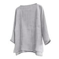 thumbnail image 4 of Designer Spring Summer Men's Casual Cotton Linen Solid Color Long Sleeve Shirts Loose Stand Collar Shirts Gray 2X, 4 of 5