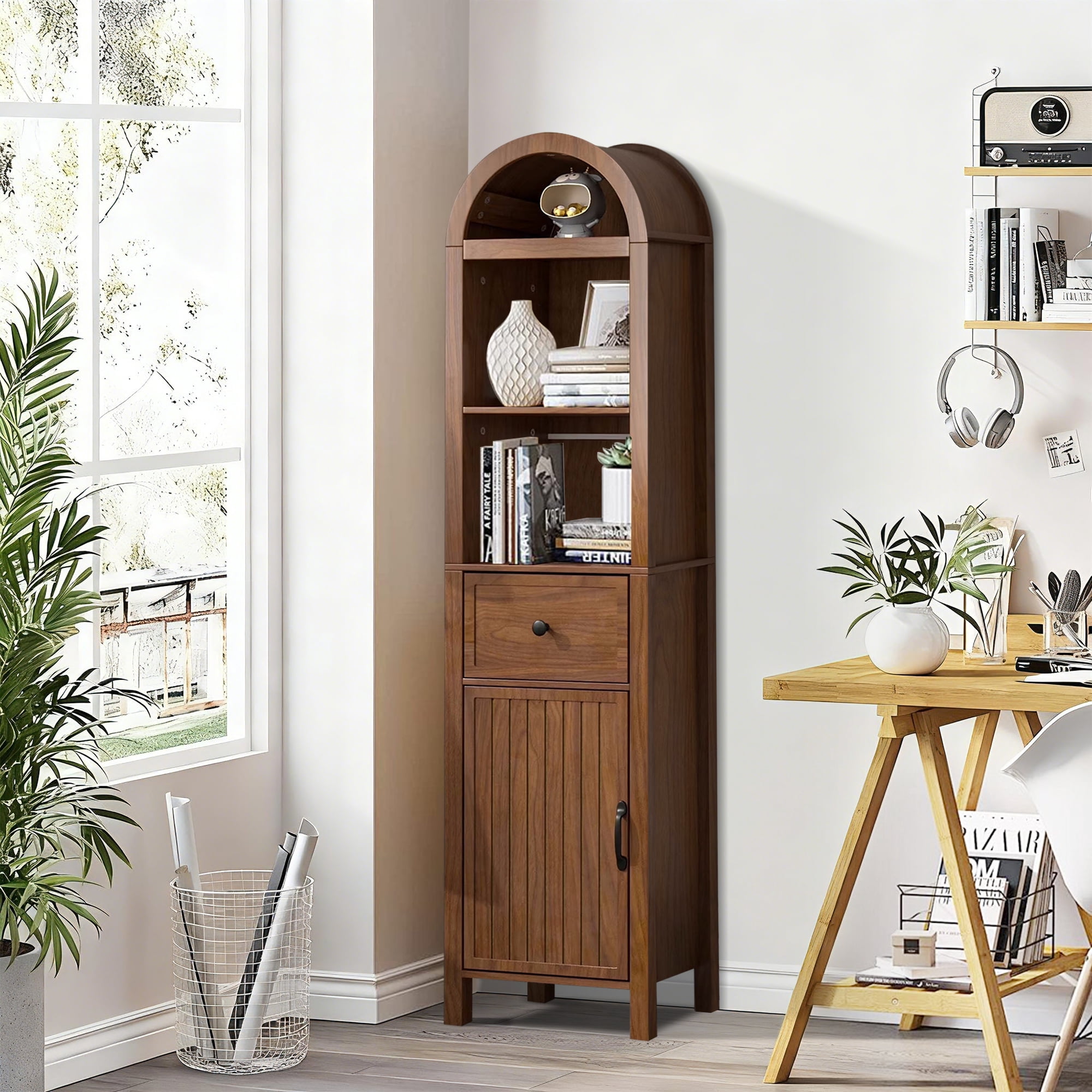 Fiogmub Tall Storage Cabinets with Doors and Shelves, Narrow Tall Linen Cabinet with Drawer
