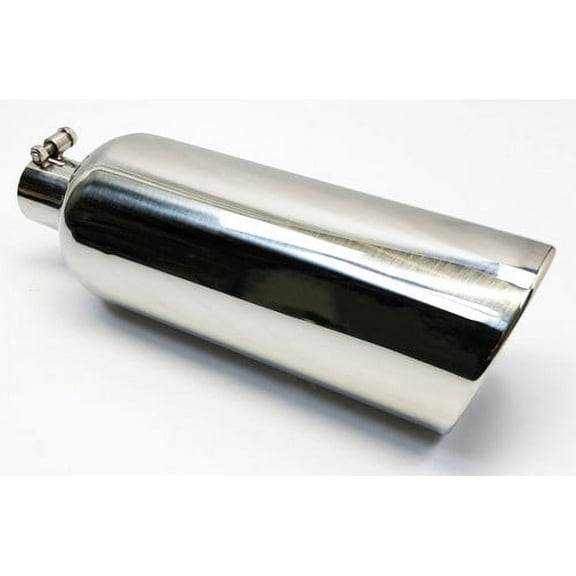 "Wesdon Polished Stainless Steel Exhaust Tip, 6.00"" Diameter x 18.00"" Length, 2.50"" Inlet, Rolled Slant Design"
