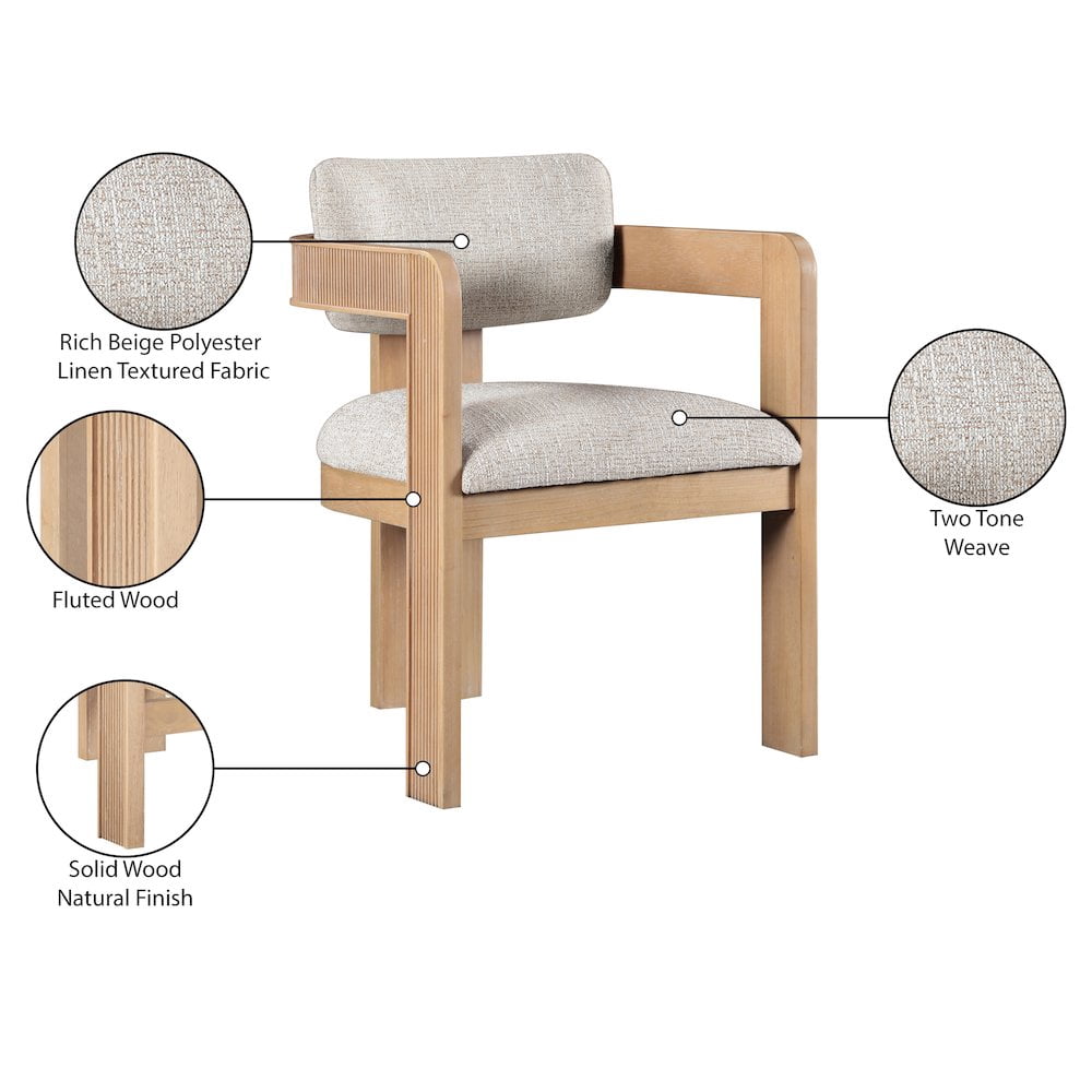 Meridian Furniture Sacha Beige Linen Textured Fabric Upholstered Dining Chair, Set of 2