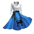 thumbnail image 1 of Robes d'Été pour Femmes 2025 Dame 1950 Caniche Manches Courtes Col en V Mode Longues Longueurs Robe Femmes Bleu m, 1 of 4