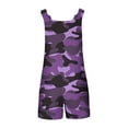 thumbnail image 5 of Women's Summer Short Jumpsuit Casual Athletic Camo Print Romper with Pocket Tie Shoulder Wide Leg Loose Workout Outfits, Purple, XXL, 5 of 6