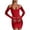 Red, variant on Holloyiver Women's Casual Solid Color SexyHanging Neck WrapHip Long Sleeve V-Neck Dresses S-2XL