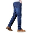 thumbnail image 2 of Pantalones vaqueros de hombre con forro polar, corte recto, elásticos, cálidos for el invierno, color azul claro, 2 of 7