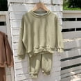 thumbnail image 2 of Sweatsuits Toddler Kids 2 Piece Waffle Knit Crewneck Sweatshirt and Joggers Pant Sets Sports Casual Fall Outfits (10 Years, Green), 2 of 4