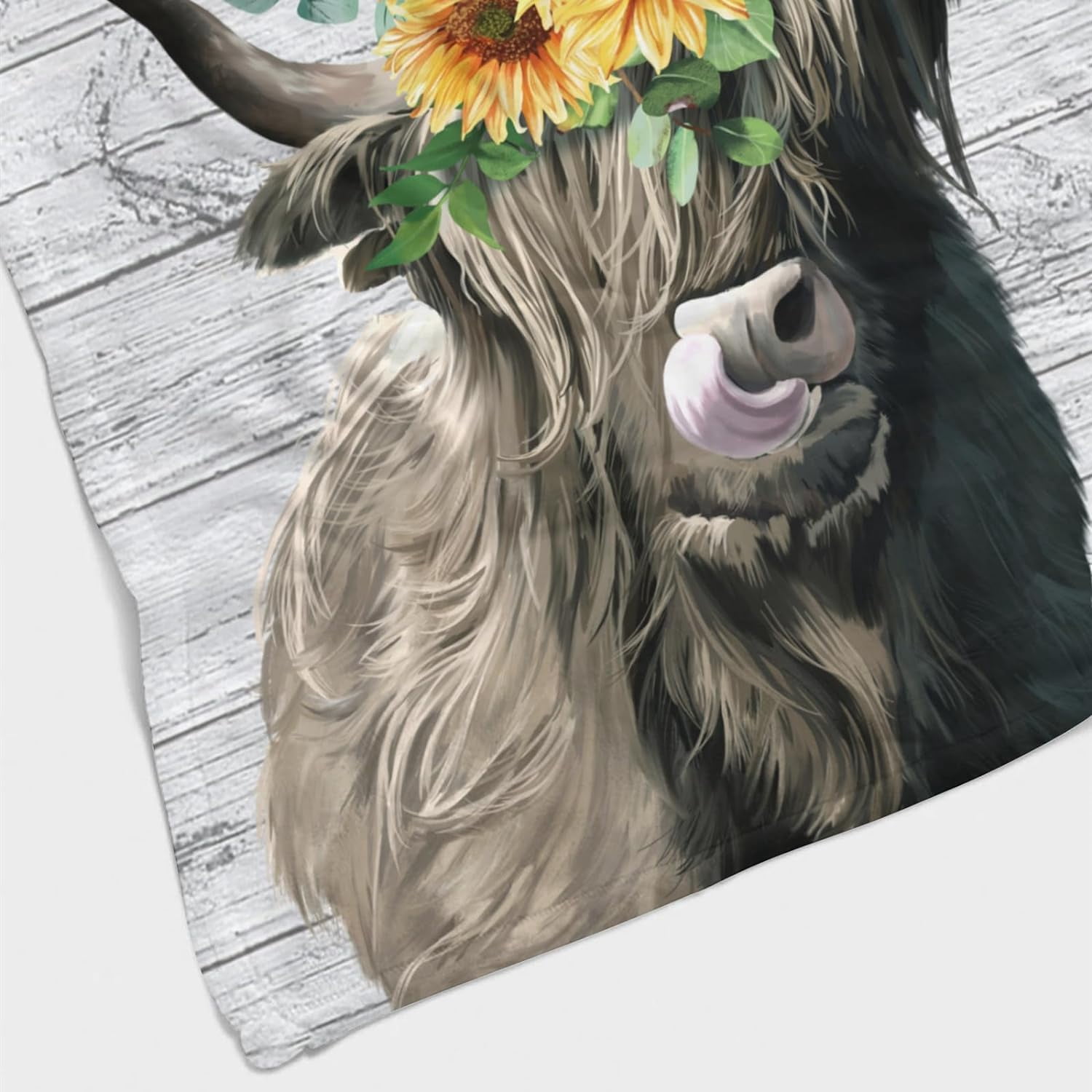 Sunflower Highland Cow Blanket Animals Flowers Cow Flannel Throw Blanket Soft Cozy Fleece Plush Warm Flannel Bedding Blanket for Kids Girls Boys 40x50inch