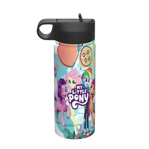 pony Kids Insulated Water Bottle With Straw - 18 Oz Stainless Steel Double Wall Vacuum Cup, Leakproof, Bpa Free, Suitable For Boys And Girls