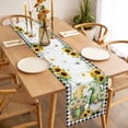 thumbnail image 3 of Table Runner 90 Inches Long for Kitchen Dining, Sunflower Gnomes Dresser Scarf Farmhouse, Dining Table Decorations for Wedding/Parties, Spring Farmhouse Country Daisy Leaf Plaid 13 x 90 In, 3 of 8
