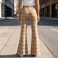 thumbnail image 5 of Resicozy Girls Plaid Flare Pants High Waist School Uniform Y2K Bell Bottoms Back to School Button Trousers with Pockets 5-15 Years Khaki 170, 5 of 10