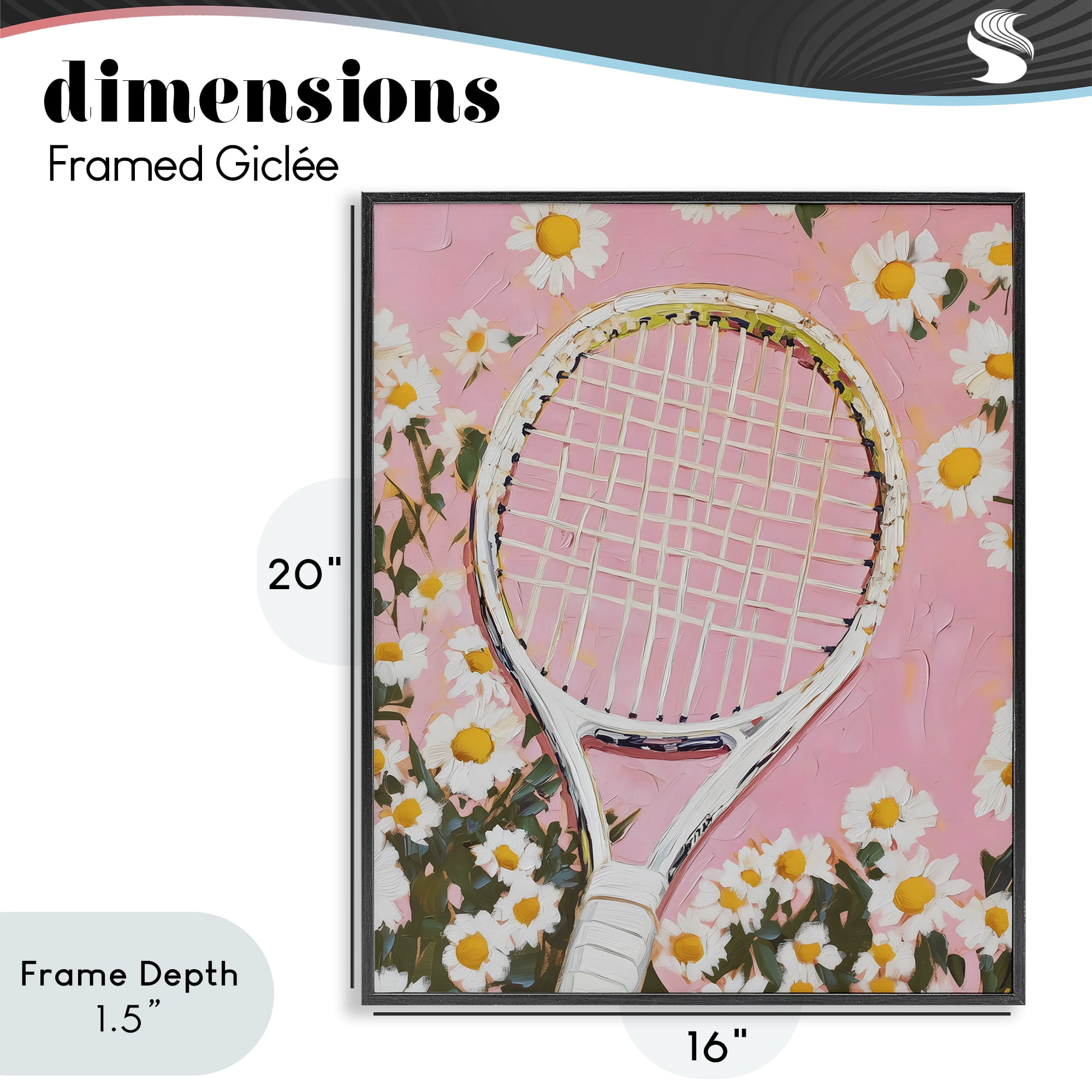 Stupell Industries Pink Tennis Racket & Daisies Black Framed Giclee Art, design by LSR Design Studio