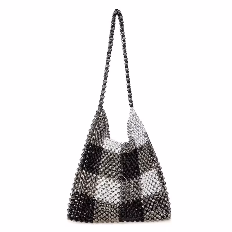 Black, variant on Acrylic Beaded Colorful Shoulderbag Transparent Underarm Purse Beach Bag for Wedding Party