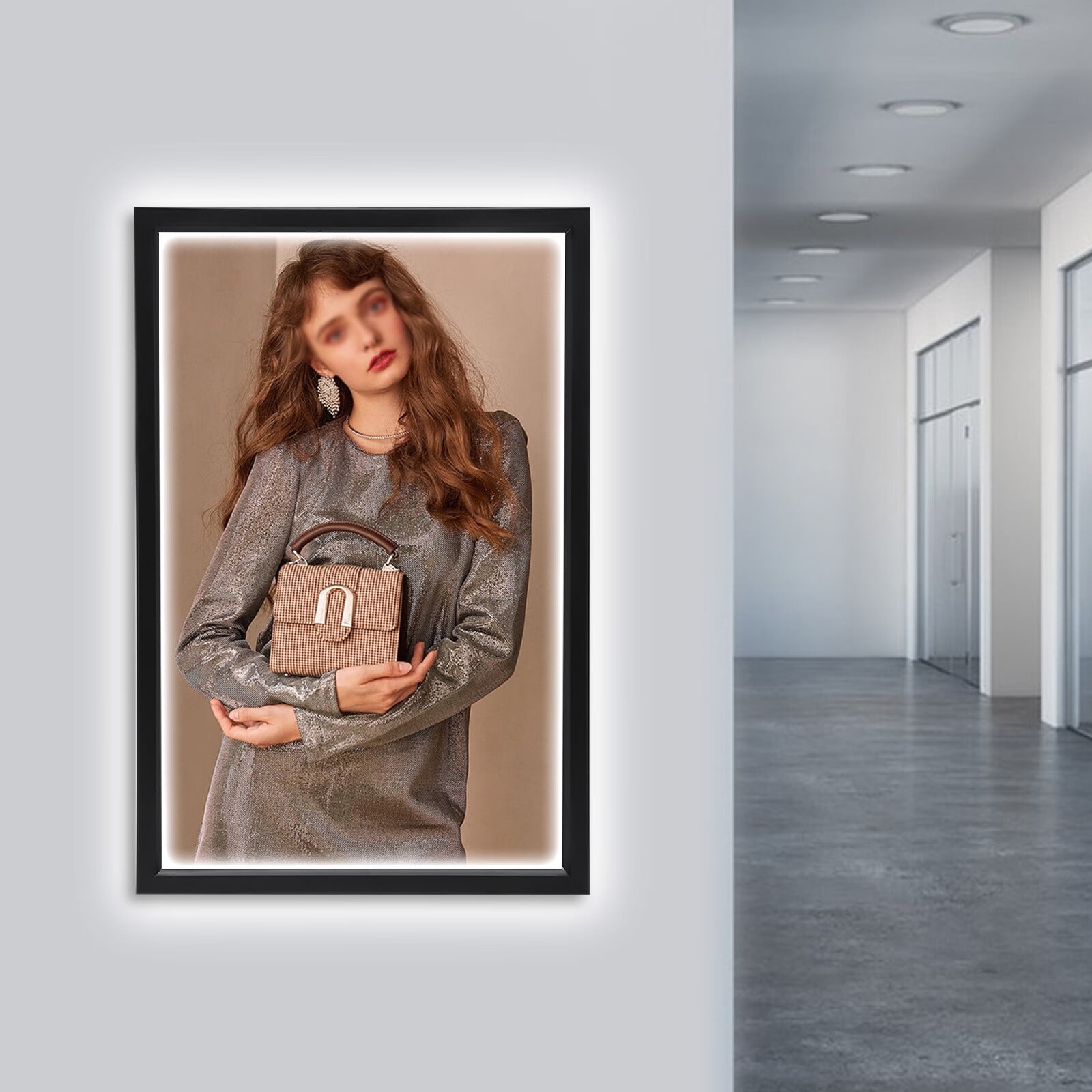 LOYALHEARTDY 24" x 36" LED Backlit Movie Poster Frame Art Picture Frame Photo Frame 110V 10W 2000lux Rectangular Light Box Advertising Display Frame Wall Mount Store Restaurant Sign Board Black