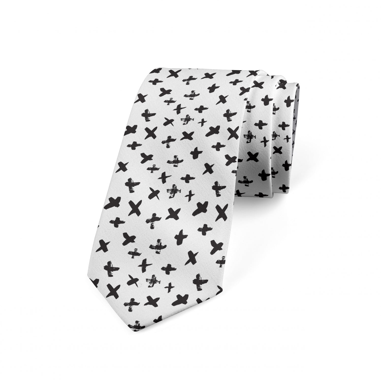 Black and White Necktie, Math Plus Sign, Dress Tie, 3.7', Black White, by Ambesonne