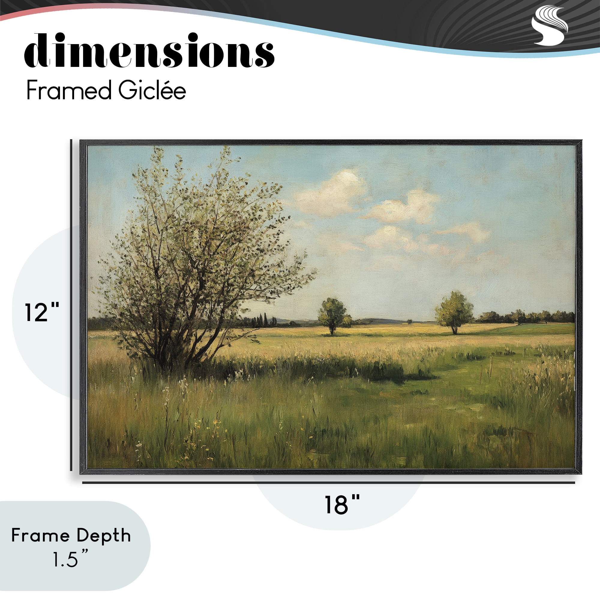 Stupell Industries Peaceful Meadow Under Serene Sky Black Framed Giclee Art, design by Petal Prints Design