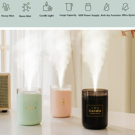 Ultrasonic Air Humidifier Candle Romantic Soft Light USB Essential Oil Diffuser Car Purifier Aroma Anion Mist