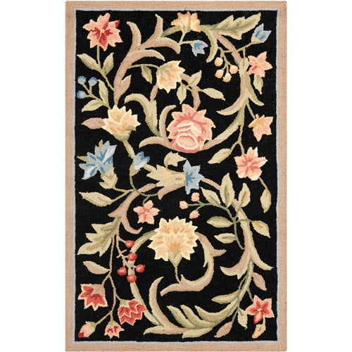Safavieh Blossom Collection BLM575Z Handmade Premium Wool Area Rug Black 5' x 8' Pink