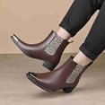 thumbnail image 4 of Men’s Leopard Print Chelsea Boots, Pointed Toe Metal Toe Cap Block Heel, Elastic Side Slip-On Fashion Boots Rivet Trim Square Toe Western Ankle Boots, 4 of 6