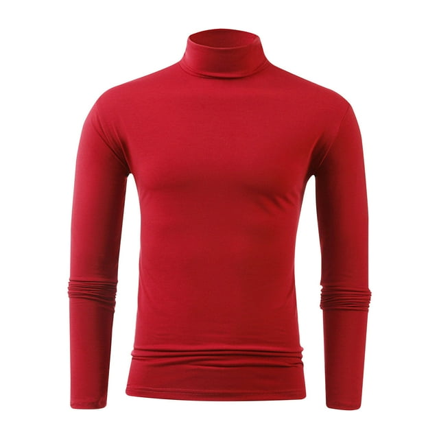 AherBiu Long Sleeve Shirts For Men Turtleneck Stretch Slim Fitted Tshirt Fall Winter Causal Loose Solid Color Pullover