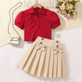 thumbnail image 2 of Girl's Short Sleeve Tee Top and Pleated Skirt Set 2 Piece Outfits, 2 of 5