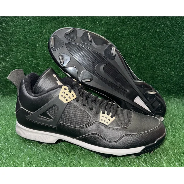 Ni - ke Ni - ke Jordan 4 Black White Oreo Metal Baseball Cleats Size 12 807710-010 New