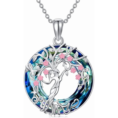 Tree of Life Necklace 925 Sterling Silver Sister Necklace Mother and 1 to 3 Sons or Daughters Pendant Family Tree Crystal Jewelry Gifts for Women Mother Grandma Birthday Christmas