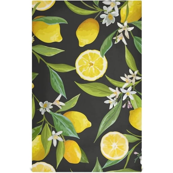 SKYSONIC Yellow Lemon Floral Kitchen Towel 18"x28" Multifunction Hanging Towels, 4 Pack Kitchen Hand Towels Summer Fruits Black Soft Absorbent Dish Towels Tea Bar Towels for Home Clean Decor