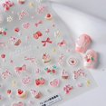 thumbnail image 1 of Adhesivos para uñas CNSyBaris 5D con estampado de tarta rosa y lazo de fresa, 1 of 7