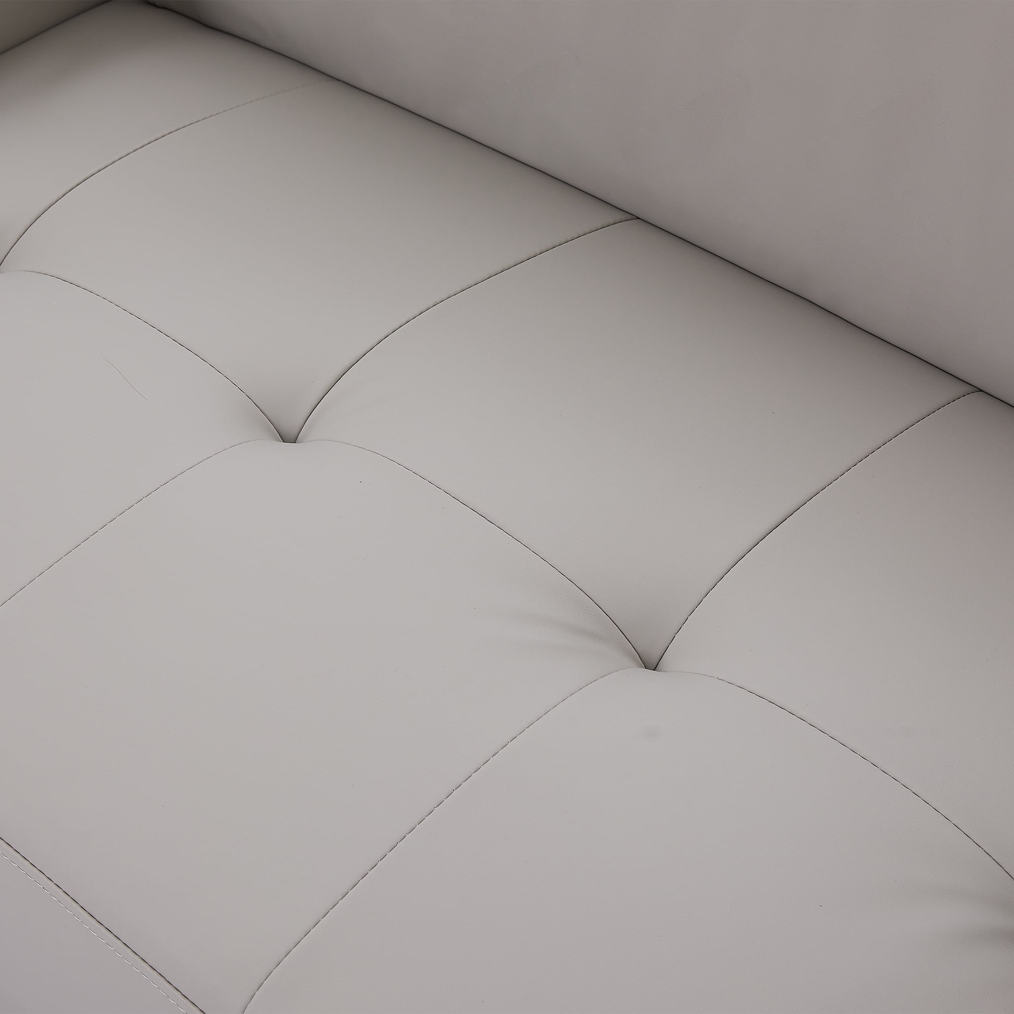 EUROCO 107" Contemporary Sofa Couch, Stylish PU Sofa with a Round Storage Ottoman and 3 Removable Pillows for Living Room, Grey