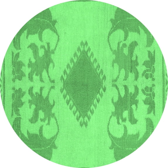 Ahgly Company Indoor Round Abstract Emerald Green Modern Area Rugs, 6' Round