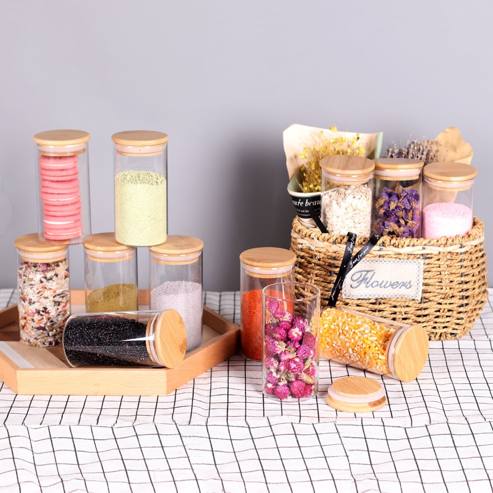 LEAVES AND TREES Y   12 Pcs 8.5 OZ Glass Storage Food Jars Empty Small Glass Containers With Bamboo Lid Thicken Spice Jar For Kitchen Storage