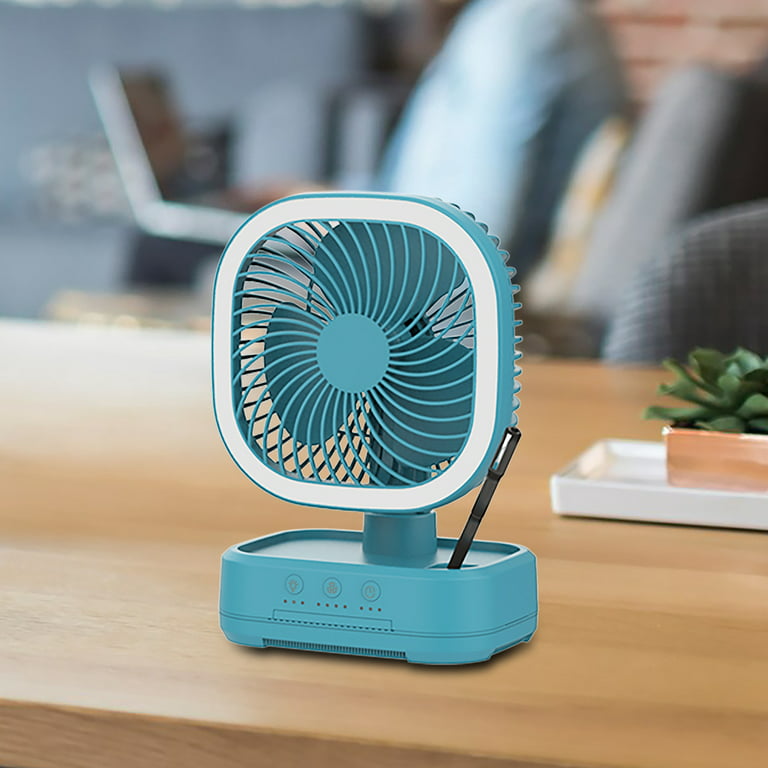 Mainstays Rechargeable Personal USB Fan with Wireless Charging Pad and Led  Lighting Teal 