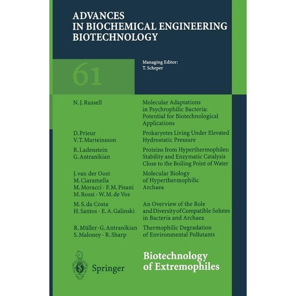 Advances in Biochemical Engineering & Biotechnology of Extremophiles, Book 61, (Paperback)