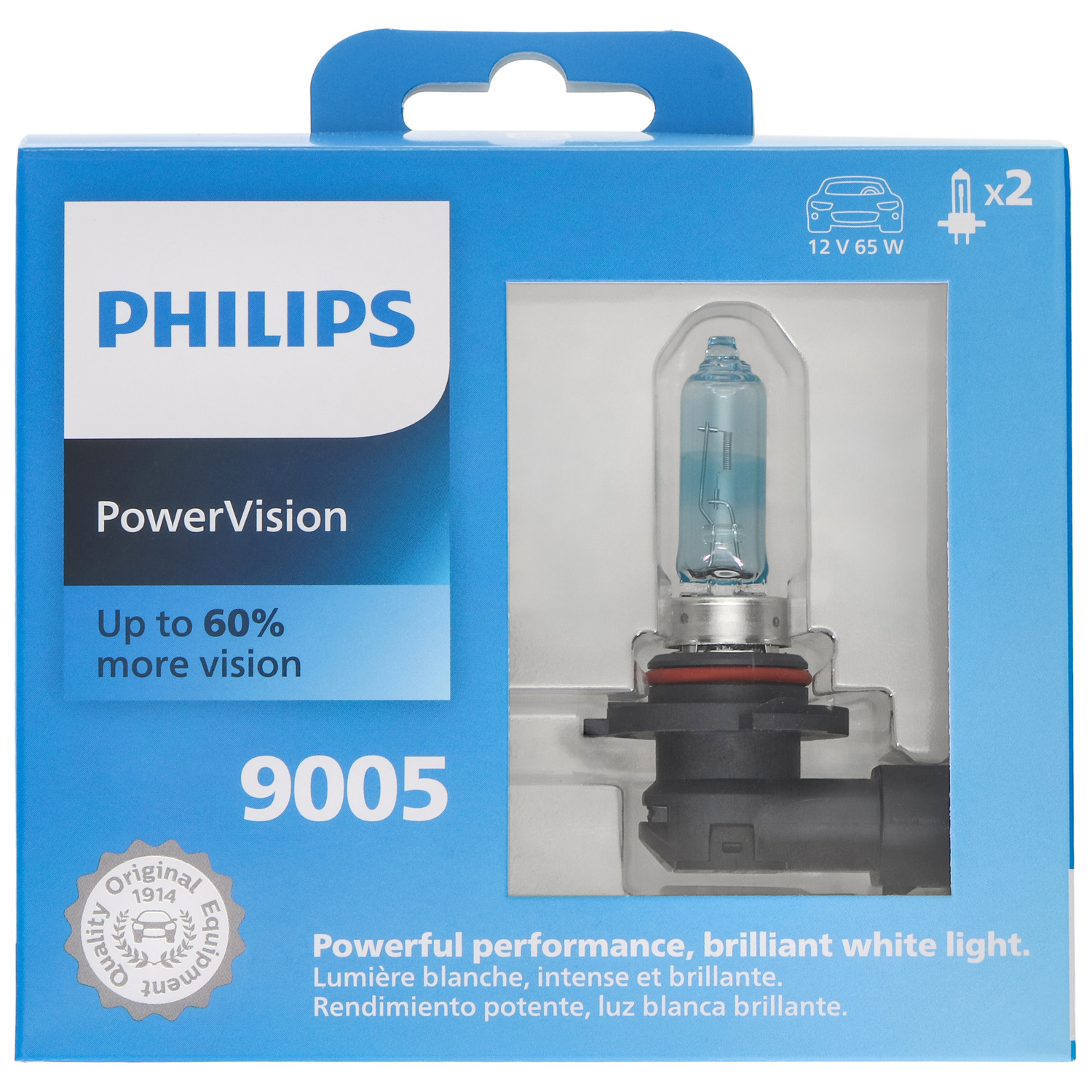 Philips PowerVision 9005 Halogen Headlight Bulbs, 2 pack, Fits Select Vehicles